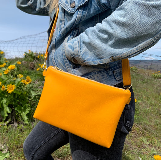 Bright marigold vegan cactus leather crossbody bag